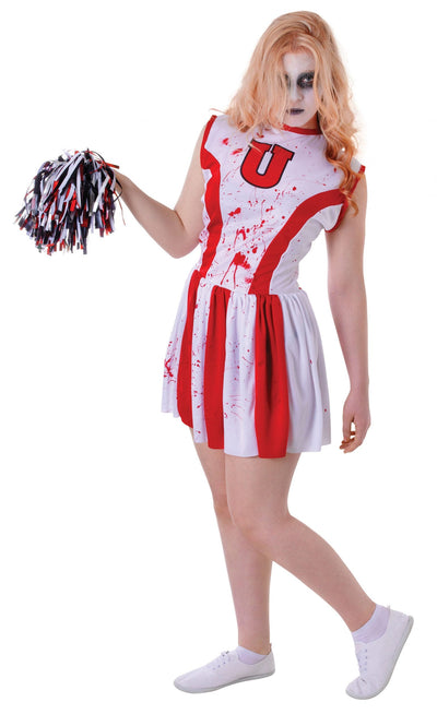 Cheerleader Bloody With Pom Teen Costume Female Uk Size 6 10 28" 30" Chest_1 TC109
