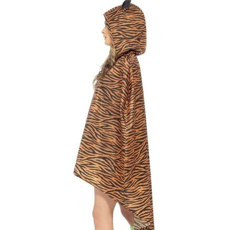 Tiger Party Poncho Adult Orange Black with Drawstring Bag_4