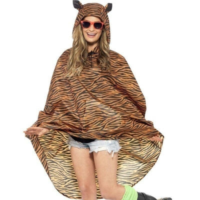 Tiger Party Poncho Adult Orange Black with Drawstring Bag_1