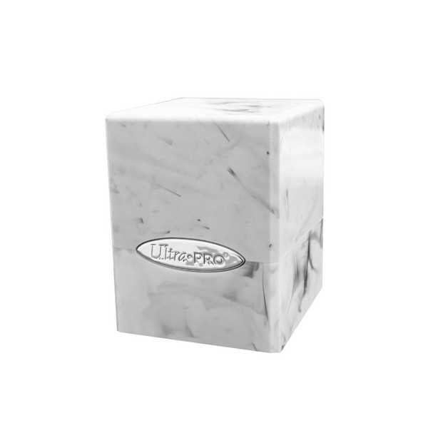 Marble Satin Cube Deck Box - White / Black