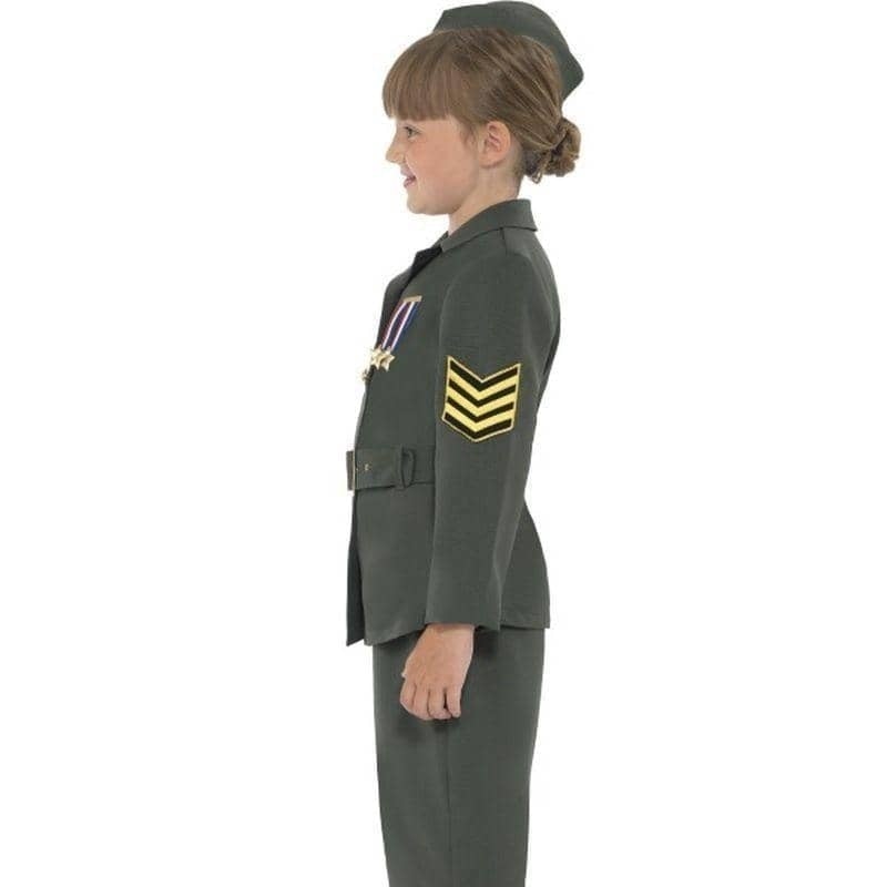 WW2 Army Girl Costume Kids Khaki Green_3