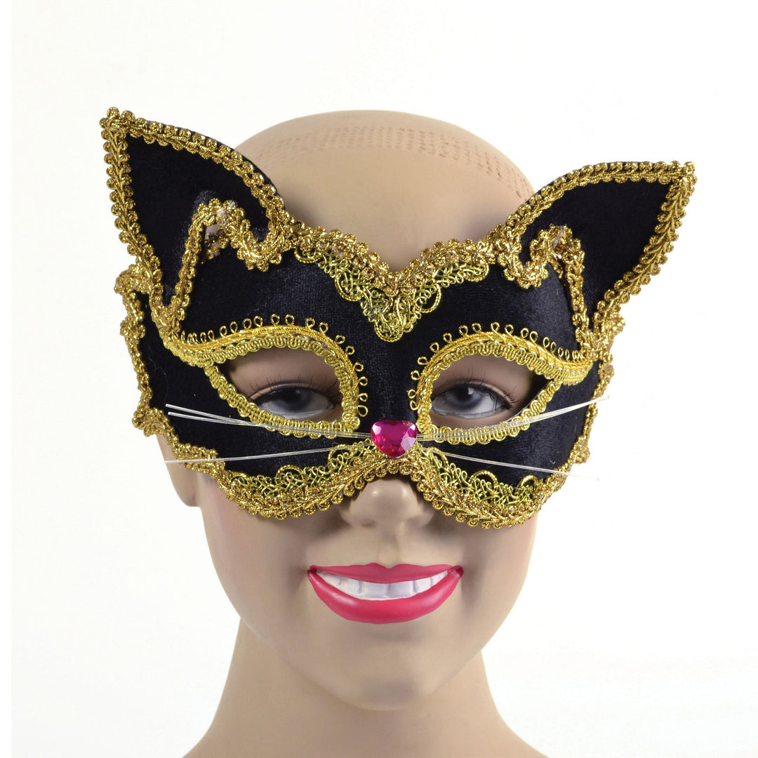 Womens Black Gold Cat Mask Glass Frame Eye Masks Female Halloween Costume