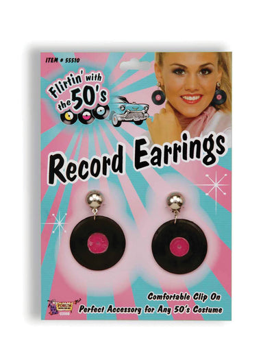 Womens Record Earrings Black Costume Accessories Female Halloween_1