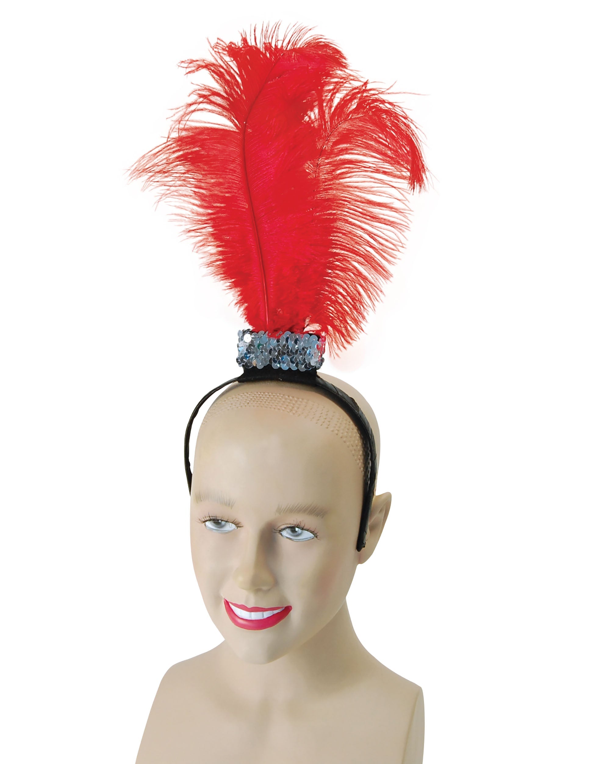 Womens Red Flapper Headband 3 Feathers Costume Accessories Female Hall ...