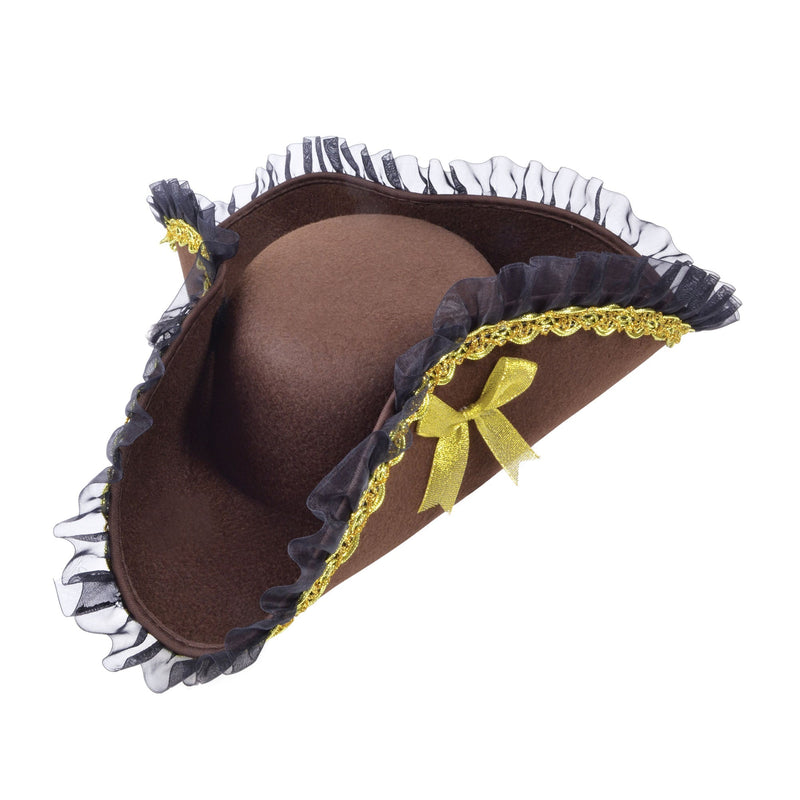 Womens Tricorn Hat Brown Pirate Lady Hats Female Halloween Costume_1