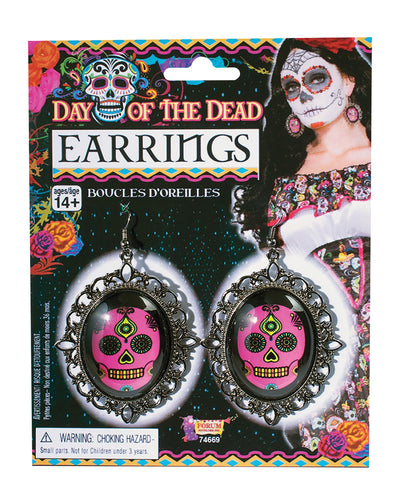 Day Of The Dead Earrings Silver Pink Costume Accessories Female_1 X74669