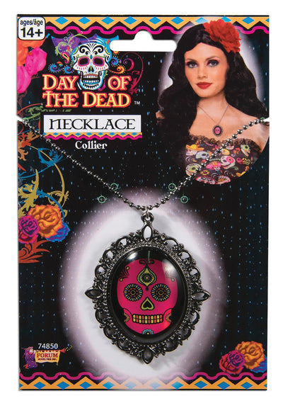 Day Of The Dead Necklace Silver Pink Costume Accessories Female_1 X74850
