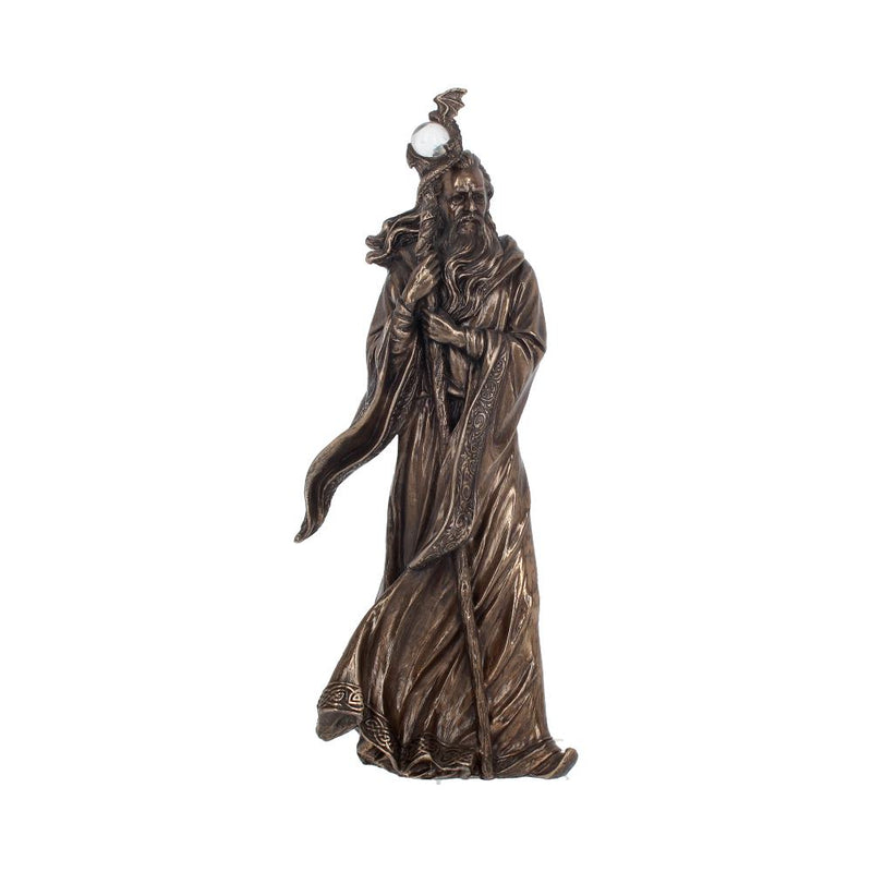 Bronze Wizard Merlin Figurine Arthurian Magic Sorcerer Ornament