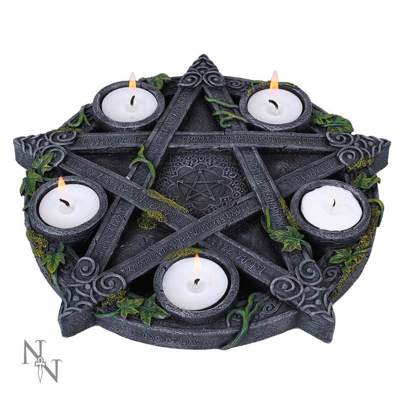 Wiccan Pentagram Tea Light Holder Gothic Witch Candle 25.5cm