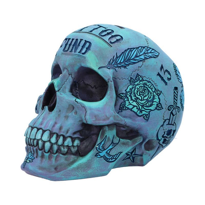 Aqua Blue Traditional Tribal Tattoo Fund Skull