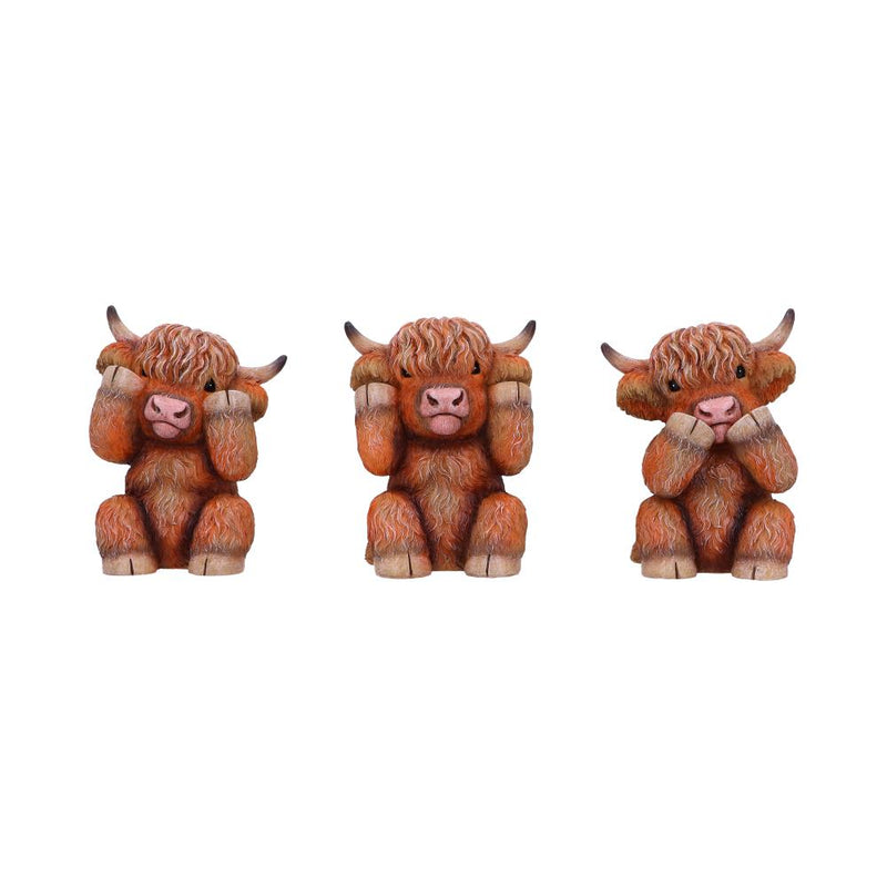 Three Wise Highland Cow Figurines Cows 9.6cm