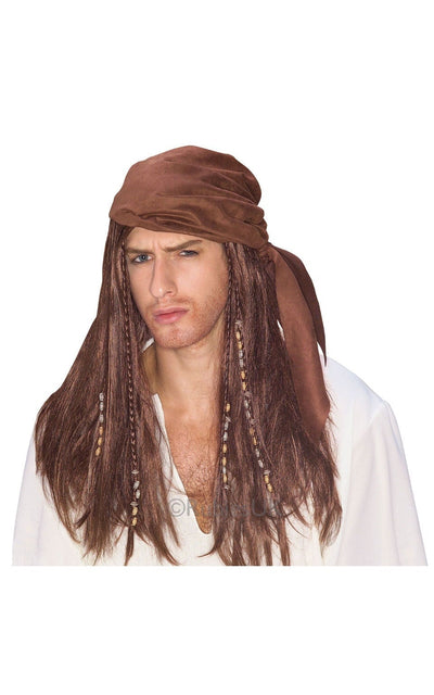 Caribbean Pirate Jack Sparrow Brown Wig with Bandana_1 rub-51181NS