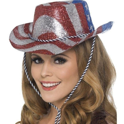 Cowboy Glitter Hat Stars & Stripes Adult Red Silver_1 sm-22027