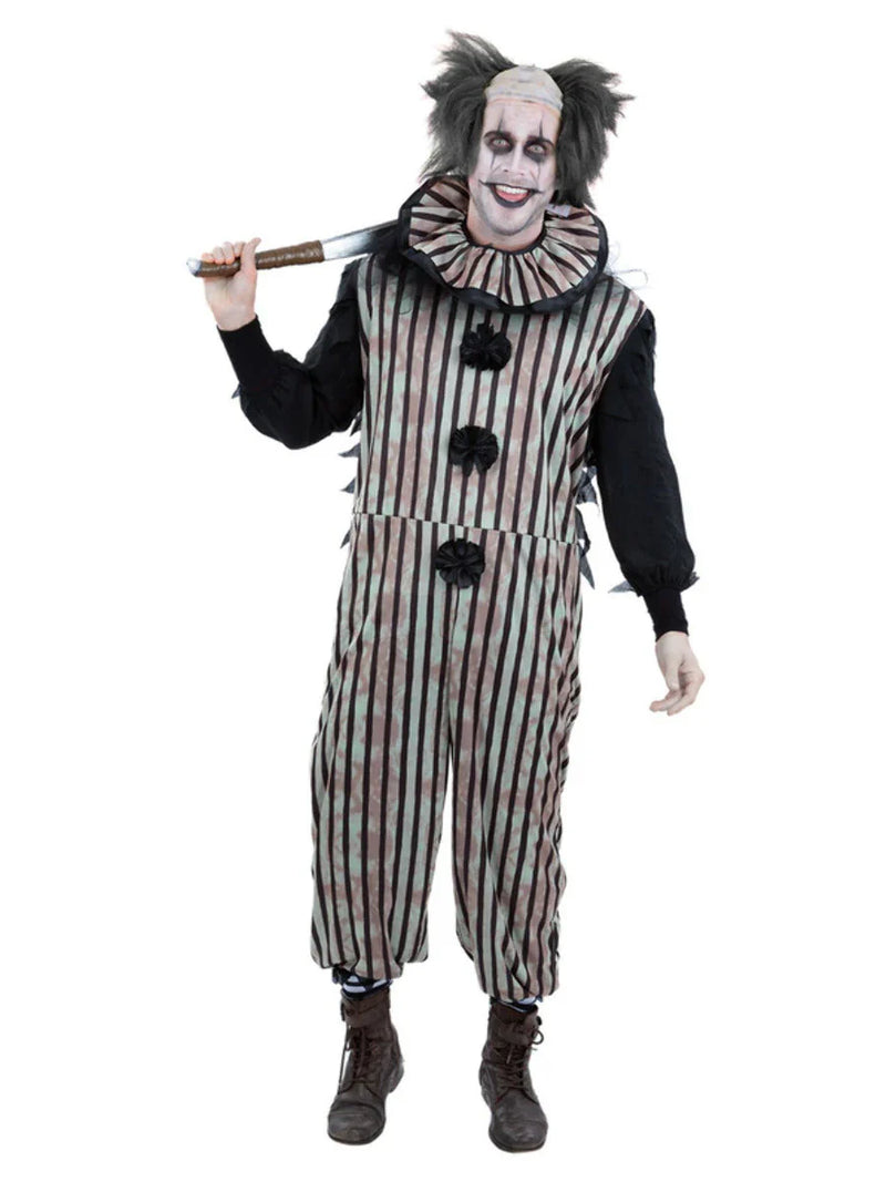 Dark Vintage Clown Costume Jumpsuit & Neck Ruffle