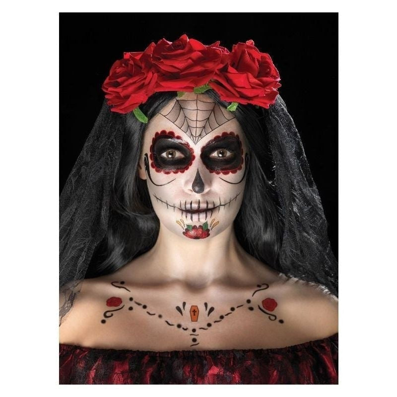 Day Of The Dead Face Tattoo Transfers Kit Aqua Adult Red Black_2 