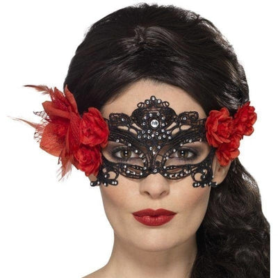 Day Of The Dead Lace Filigree Eyemask Adult Black_1 sm-44958