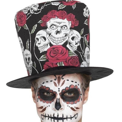 Day Of The Dead Skull & Rose Top Hat Adult Multi_1 sm-48035