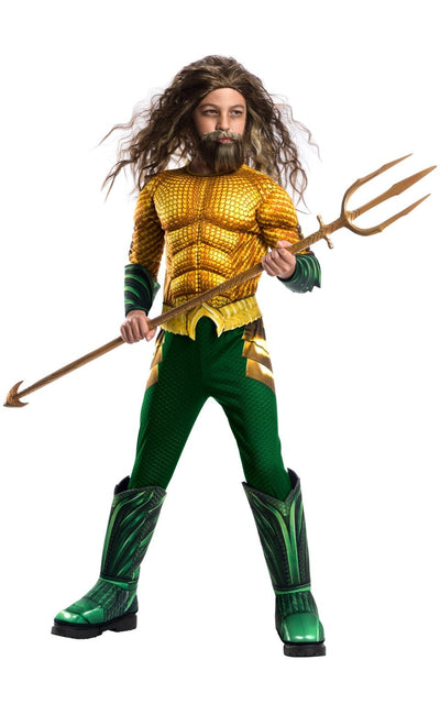 Aquaman Deluxe Boys Costume Gold Green 1 rub-641365L MAD Fancy Dress