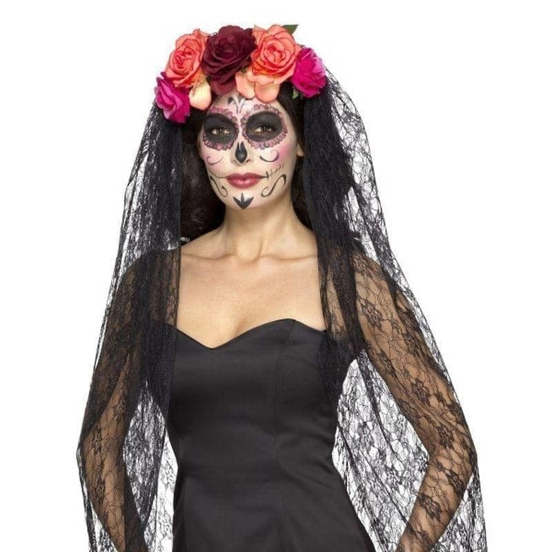 Deluxe Day Of The Dead Headband Adult Red Black_1 sm-44963