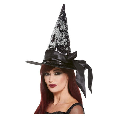 Deluxe Reversible Sequin Witch Hat Black & Silver_1 sm-61125