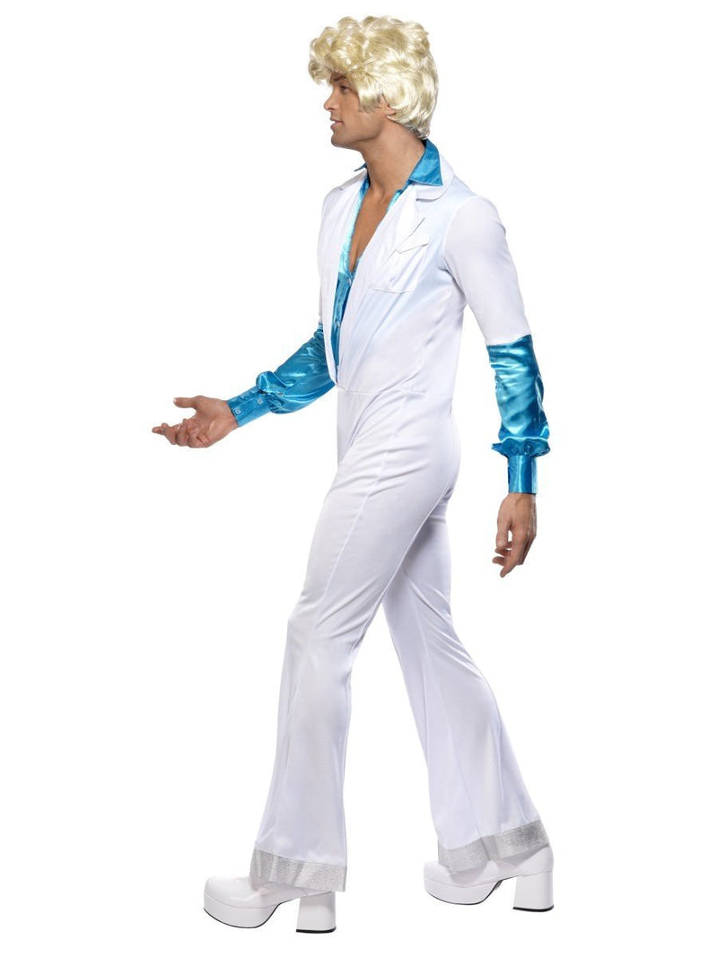 70s Disco Man Costume Adult White Blue Jumpsuit