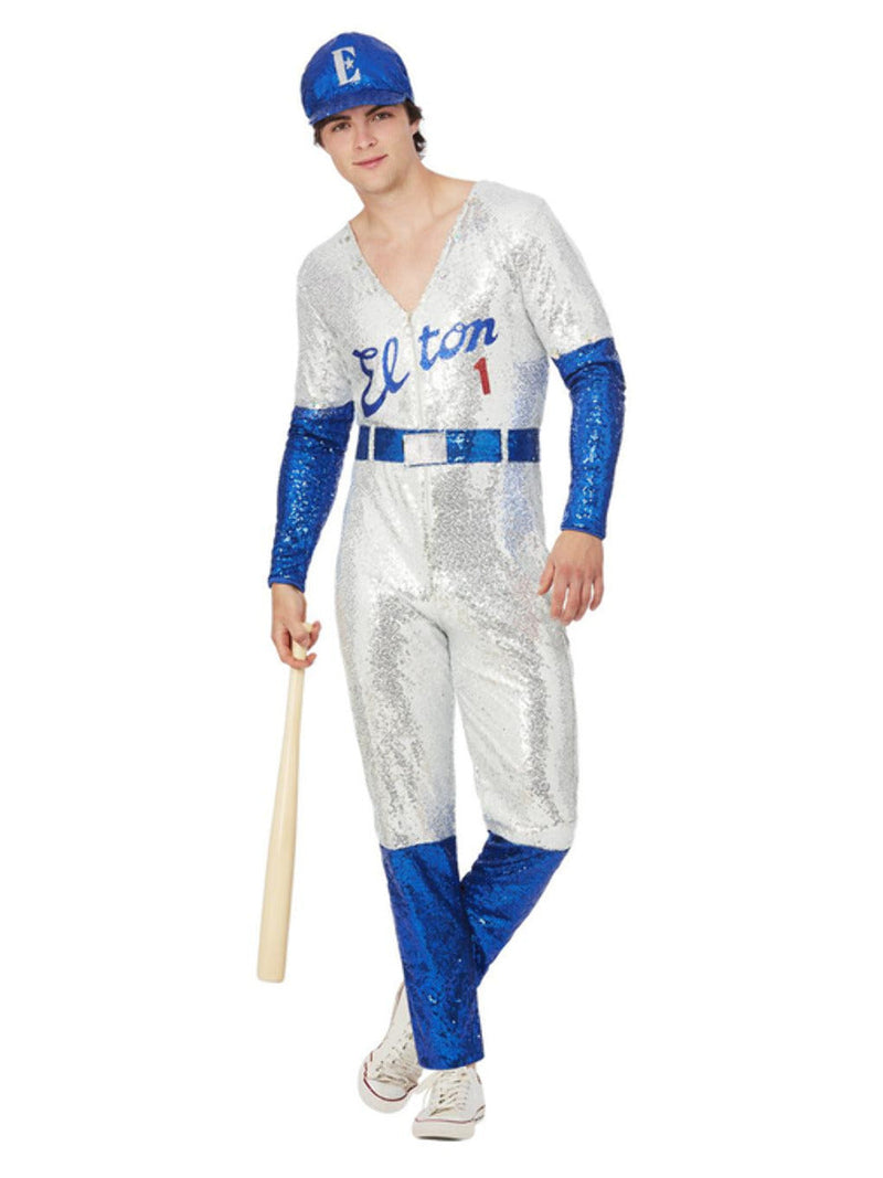 Elton John Deluxe Sequin Baseball Costume Adult Blue Silver