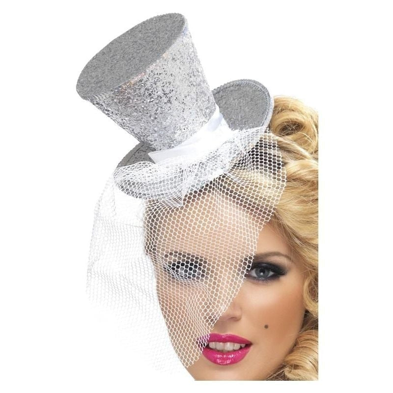 Fever Mini Top Hat On Headband Adult Silver_2 