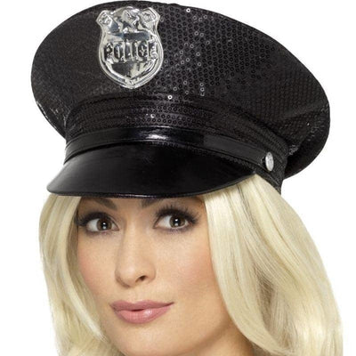 Fever Sequin Police Hat Adult Black_1 sm-46988