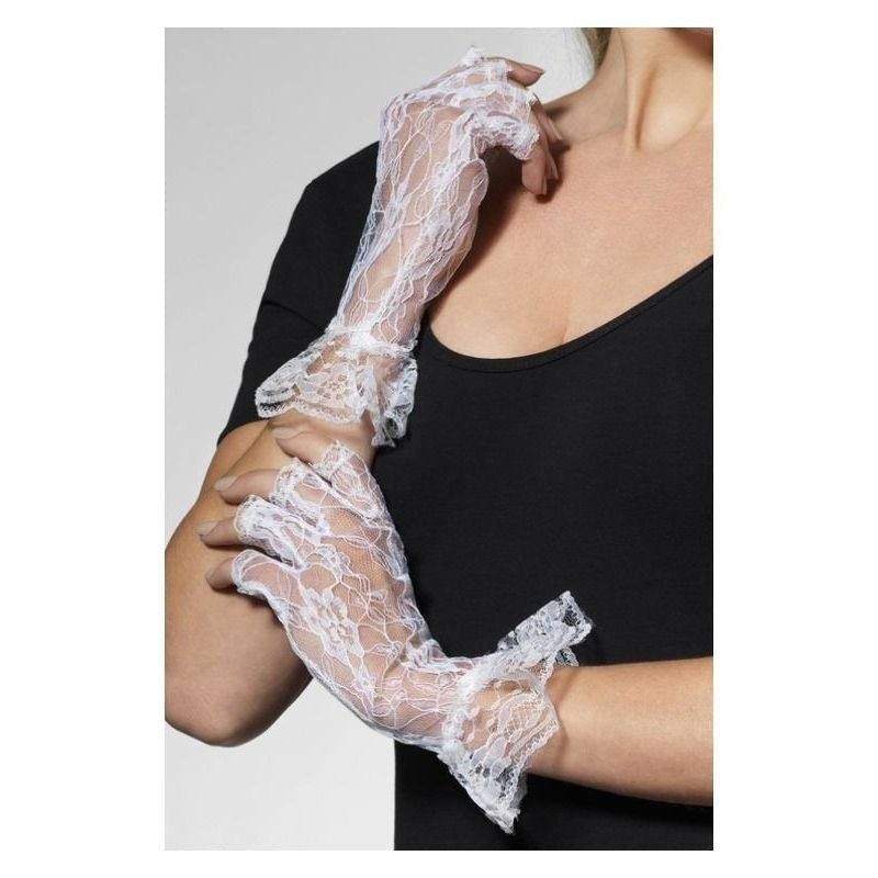 Fingerless Lace Gloves Adult White_2 