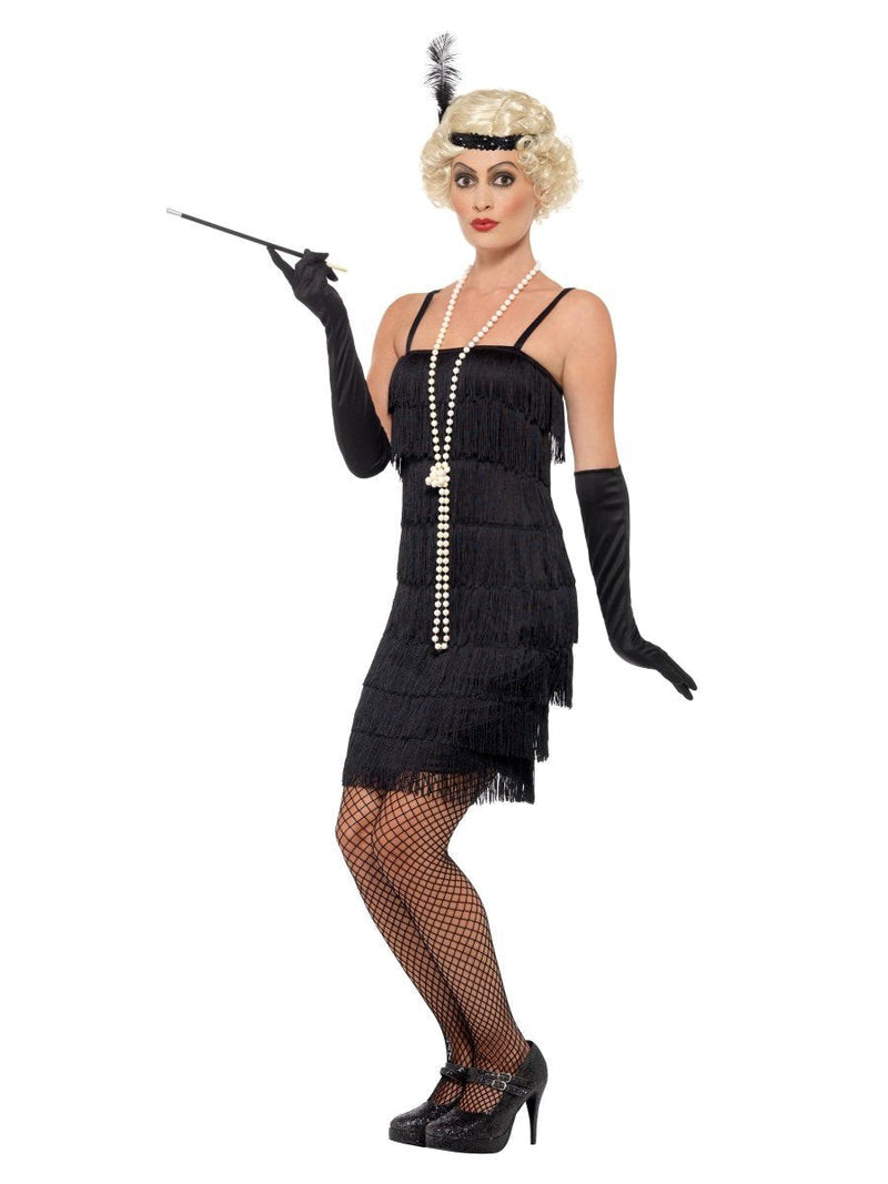 1920s Flapper Delighted Girl Costume Adult Black Short Cocktail Dress
