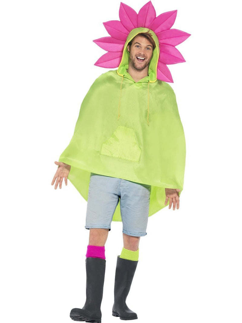 Flower Party Poncho Adult Green Pink