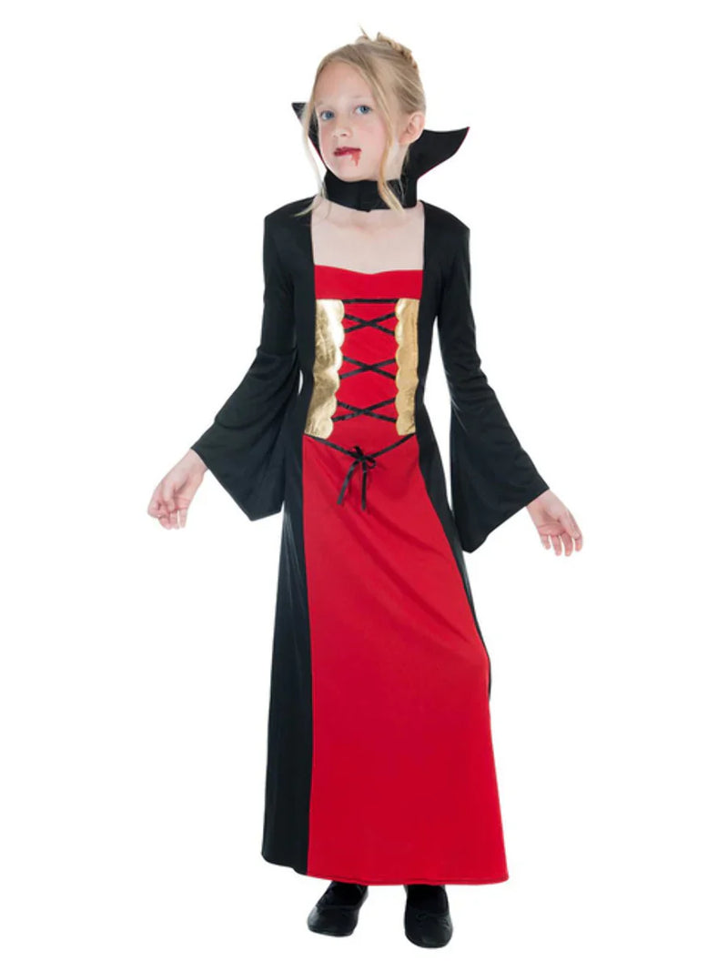 Gothic Vampiress Black and Red Dress with Collar for Girls