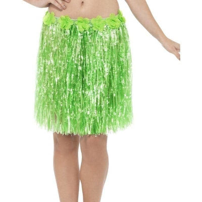 Hawaiian Hula Skirt With Flowers Adult Neon Green_1 sm-45554