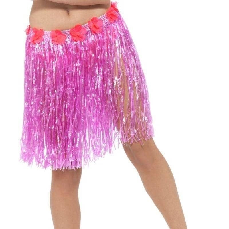 Hawaiian Hula Skirt With Flowers Adult Neon Pink_1 sm-45550
