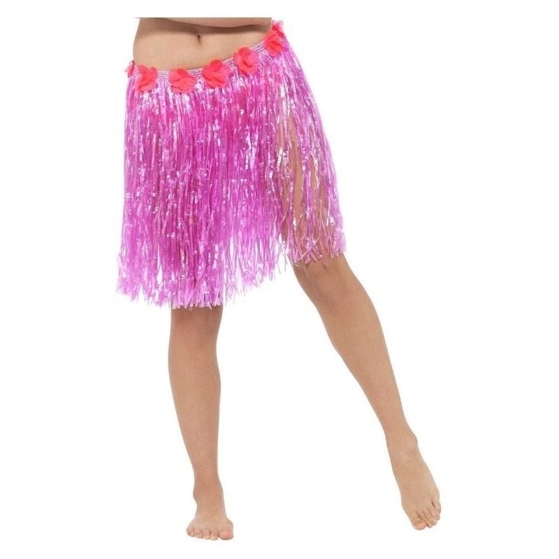 Hawaiian Hula Skirt With Flowers Adult Neon Pink_2 