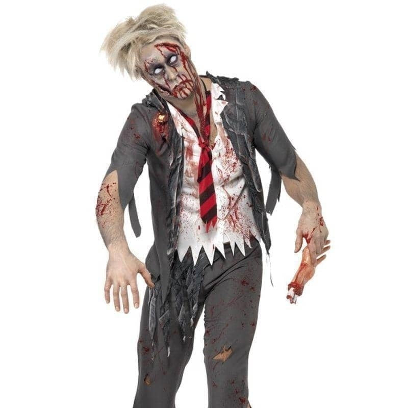 High School Horror Zombie Schoolboy Costume Adult Grey White Red_1 sm-32928L