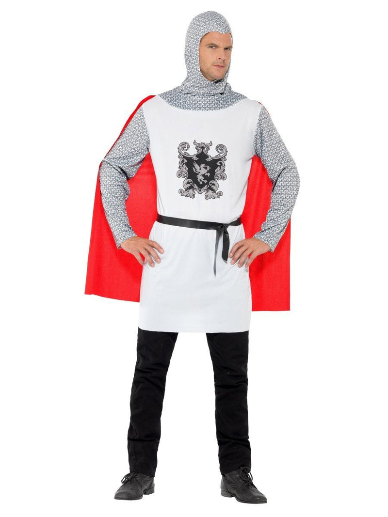 Knight Costume Adult White With Cape Belt Hood