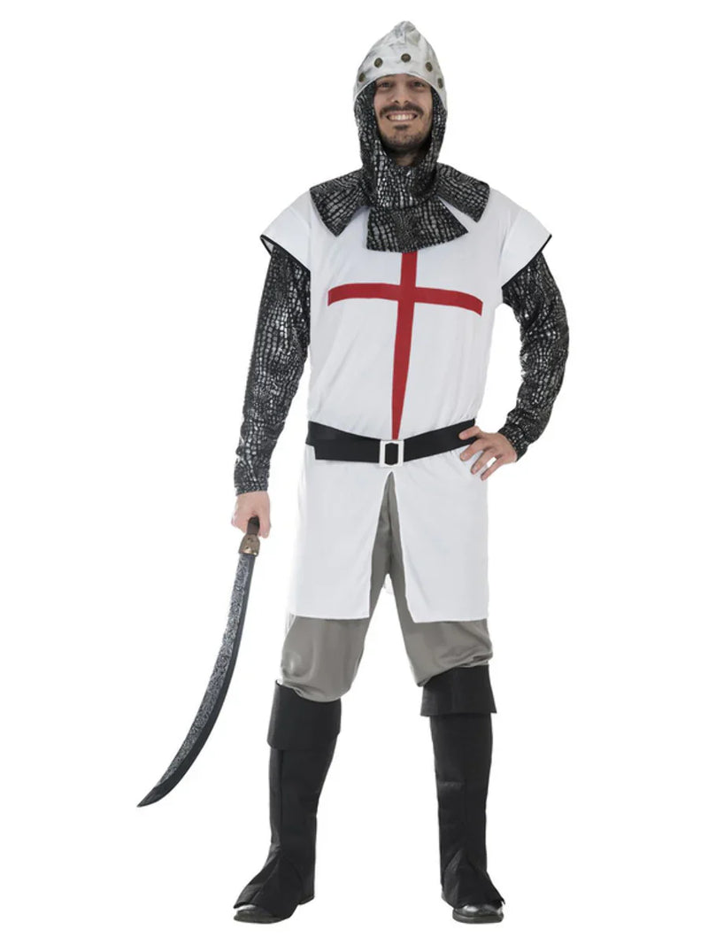 Knight Costume Red White Shirt Trousers Hood Belt Boot Tops