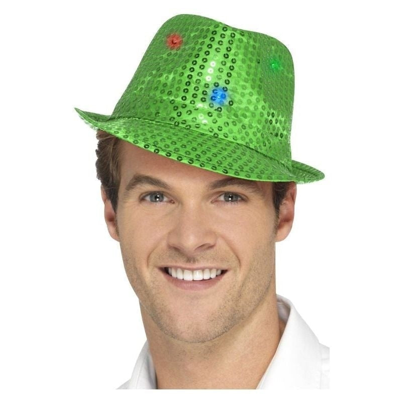 Light Up Sequin Trilby Hat Adult Green_2 