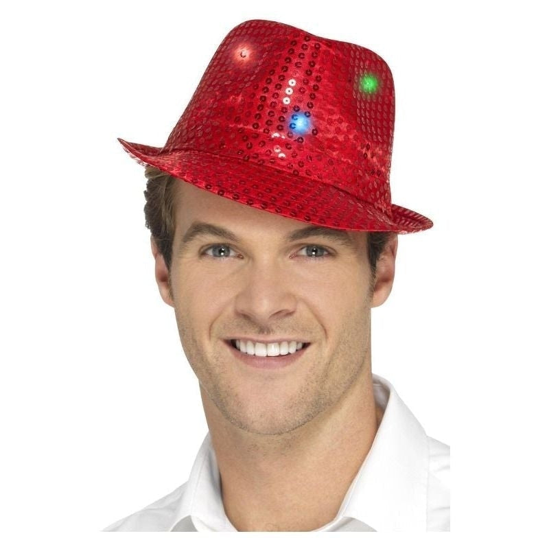 Light Up Sequin Trilby Hat Adult Red_2 