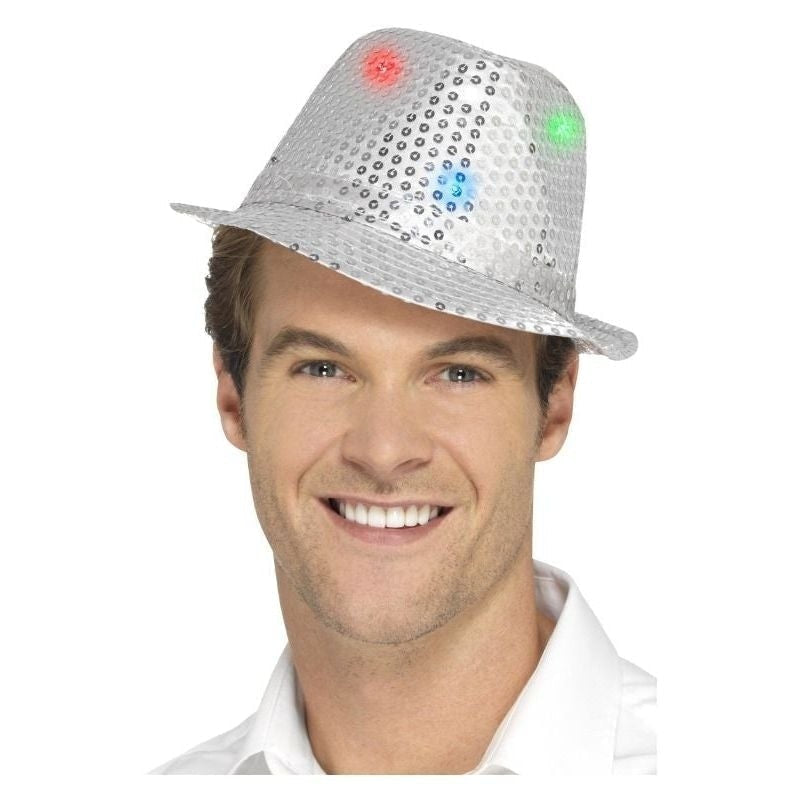 Light Up Sequin Trilby Hat Adult Silver_2 