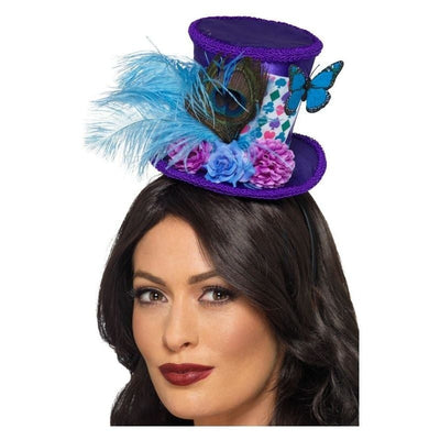 Mad Hatter Mini Feather Hat Purple_1 sm-48887