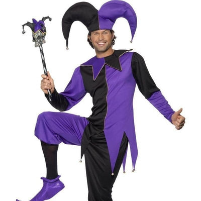 Medieval Jester Costume Adult Purple Black_1 sm-33721M