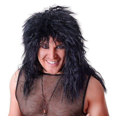 Mens Male Rock Star Black Wig Wigs Halloween Costume_1 BW563