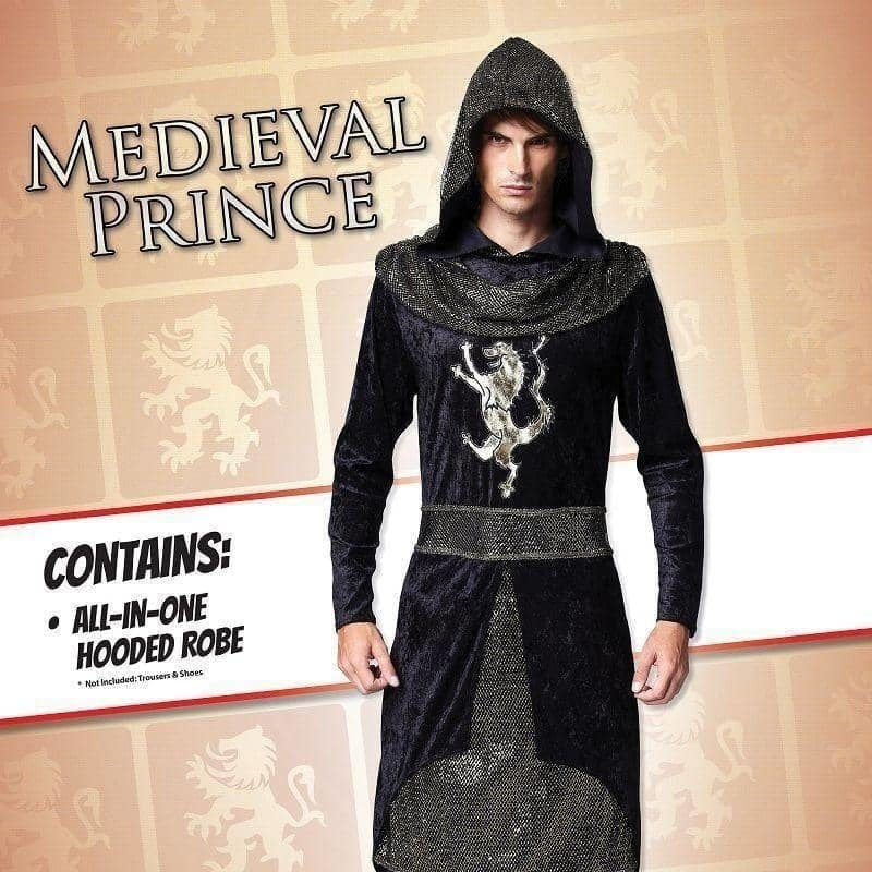 Mens Medieval Prince Hooded Robe Adult Costume Male_2 