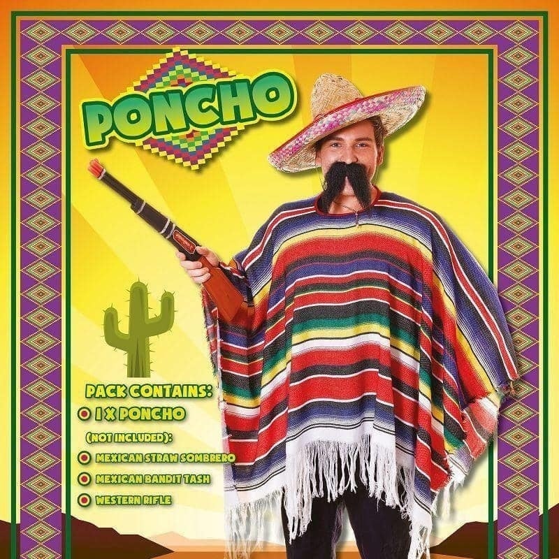 Mens Mexican Poncho Packaged Adult Costume Male Halloween_2 