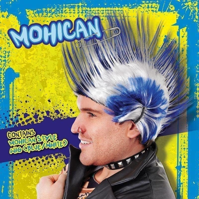 Mens Mohican Blue White Wigs Male Halloween Costume_2 