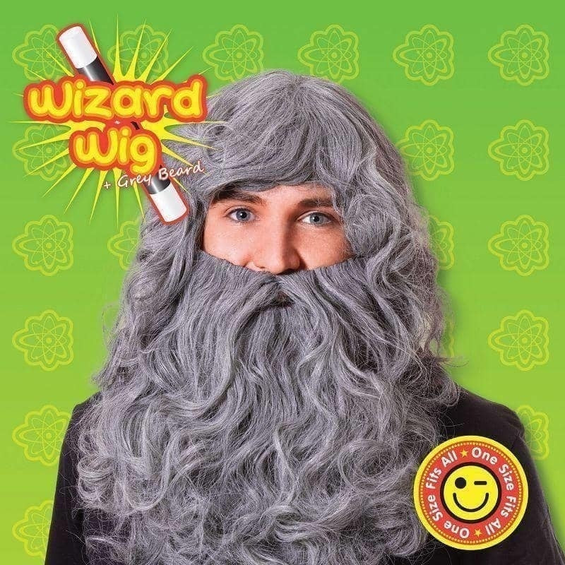 Mens Wizard Wig & Beard Set Grey Budget Wigs Male Halloween Costume_2 