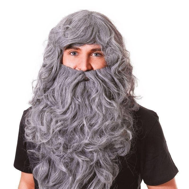 Mens Wizard Wig & Beard Set Grey Budget Wigs Male Halloween Costume_1 BW573