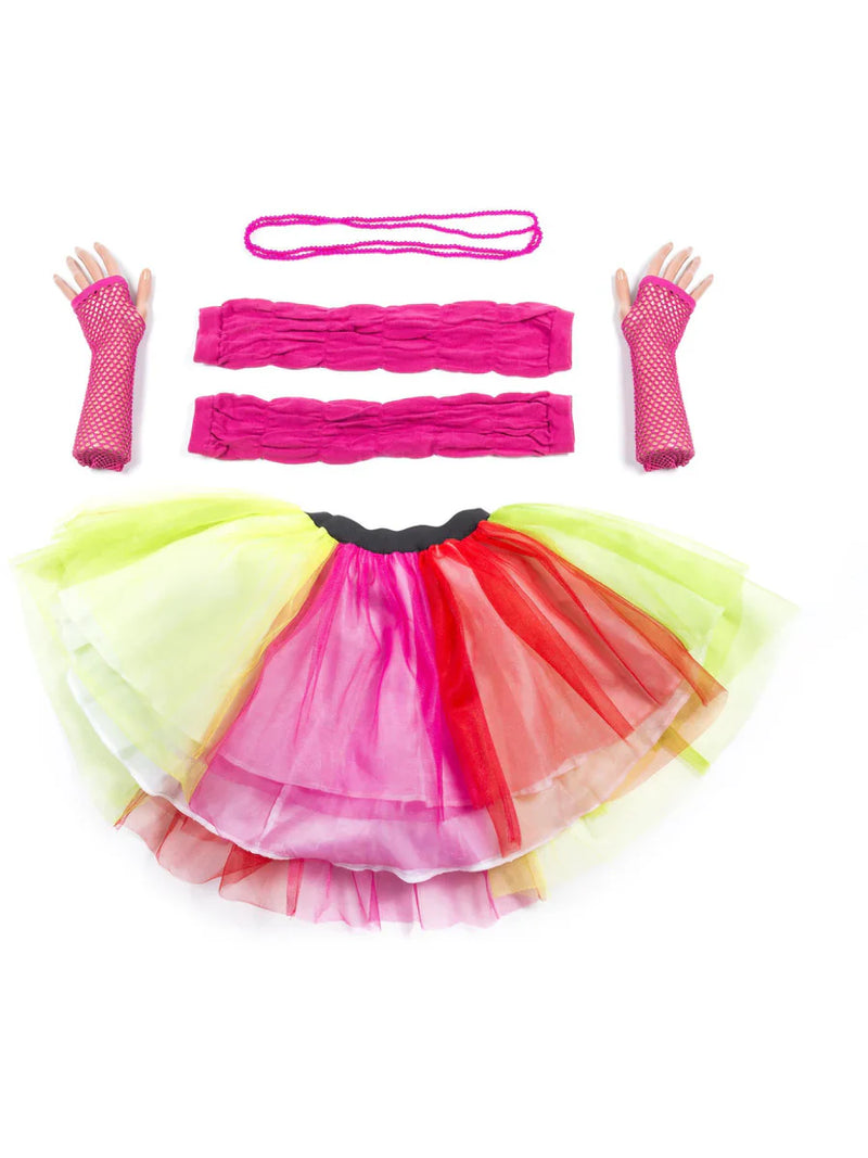 Multi-Coloured with Necklace Legwarmers and Fishnet Gloves
